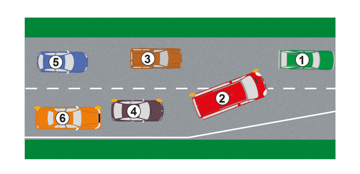 Czy w warunkach znacznego zmniejszenia prędkości na jezdni kierujący pojazdem nr 3 ma obowiązek umożliwić kierującemu pojazdem nr 2 zmianę pasa ruchu?